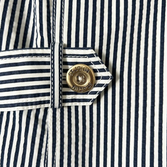 St. John Zip Up Lightweight Blazer Jacket in Navy White Stripe Size Medium - Picture 6 of 8